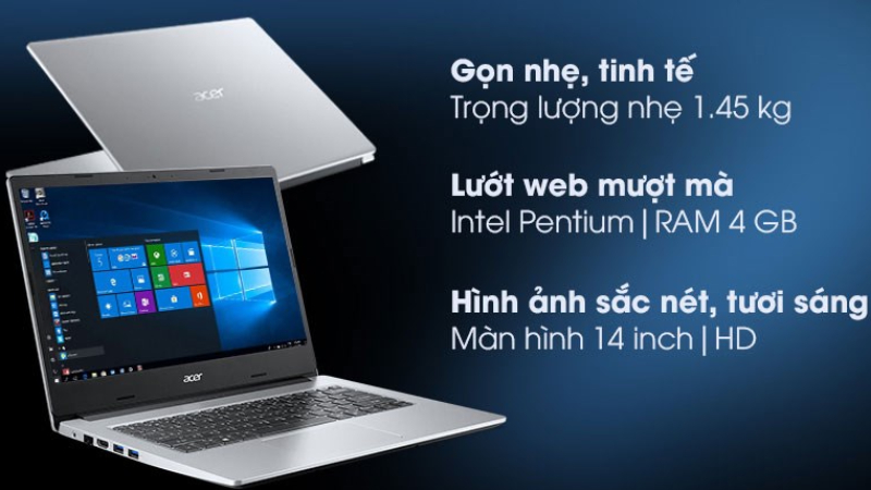 Laptop  Acer Aspire 3 A314 được thiết kế gọn nhẹ